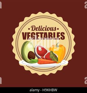 seal stamp with vegetables icon. healthy food concept. colorful design. vector illustration Stock Vector