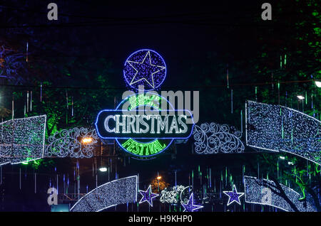 Calcutta, India - December 21, 2015: Street was decorated by LED light during Christmas. Stock Photo