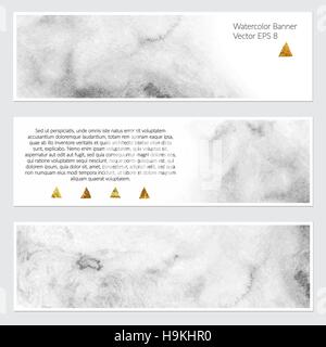 Vector. Set of hand drawn marble background with white pure places for your text or pictures. Set of three watercolor banners for your design. Stock Vector
