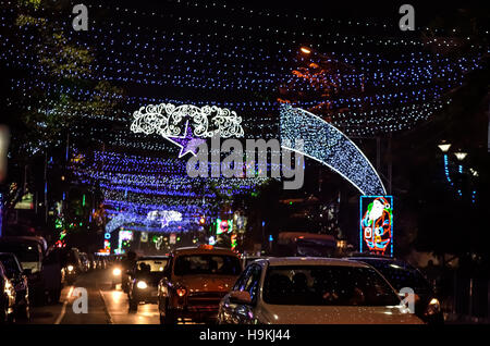 Calcutta, India - December 21, 2015: Street was decorated by LED light during Christmas. Stock Photo