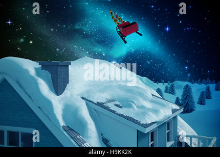 3D Composite image of snow on roof of house Stock Photo