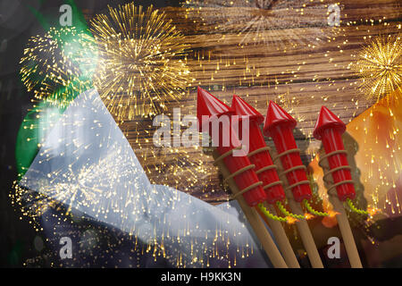 Composite image of 3D rockets for fireworks Stock Photo