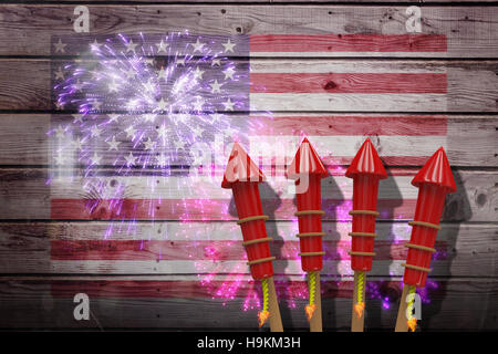 Composite image of 3D rockets for fireworks Stock Photo
