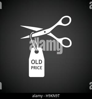 Scissors cut old price tag icon. Black background with white. Vector illustration. Stock Vector