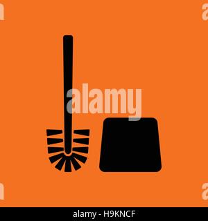 Toilet brush icon. Orange background with black. Vector illustration. Stock Vector