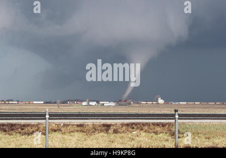 A small cone tornado does damage in Illinois. Stock Photo