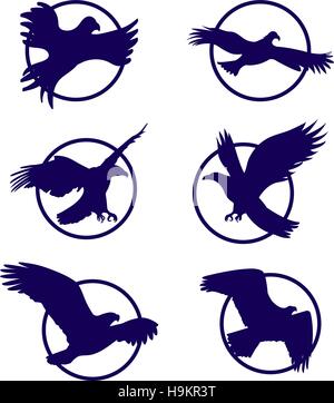 Eagle silhouette set, isolated on white background.  logo. Vector illustration Stock Vector
