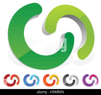 Interlocking circles, interlocking rings as abstract connection, symbiosis, integration icon Stock Vector