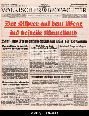 1939 Völkischer Beobachter front page Lithuania cedes Memel to Germany Stock Photo