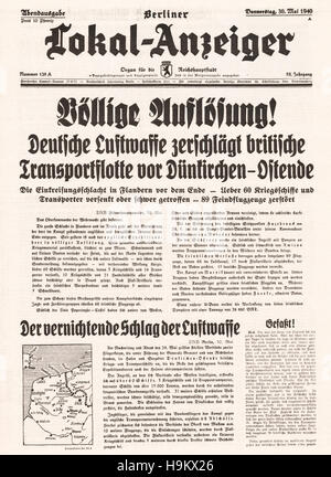 1940 Lokal Anzeiger front page (Germany) Fall and evacuation of Dunkirk Stock Photo