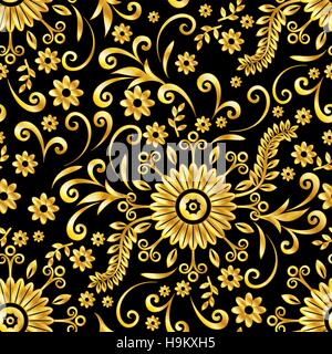 Golden Floral Seamless Background Stock Vector