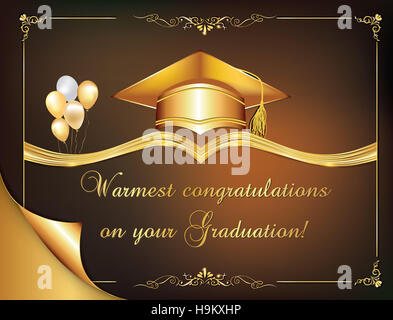 Elegant Graduation card, also for print. Contains Graduation cap, balloons and decorative elements. CMYK colors used; Stock Photo