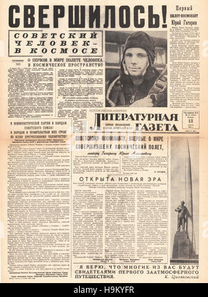 1961 Soviet newspaper front page Yuri Gagarin is first man in space