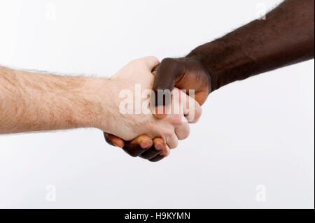 Black and white shaking hands Stock Photo