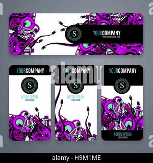 Corporate Identity vector templates set with doodles social internet theme Stock Vector