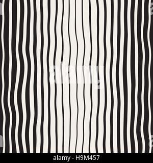 Vector Seamless Black and White Hand Drawn Vertical Wavy Lines Pattern Stock Vector