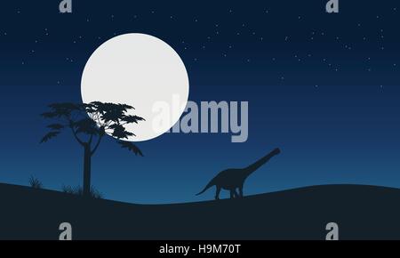 Silhouette of argentinosaurus with moon landscape Stock Vector