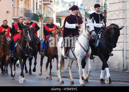 Knights entering in the city before medieval re-enactment in Bracciano, Italy Stock Photo