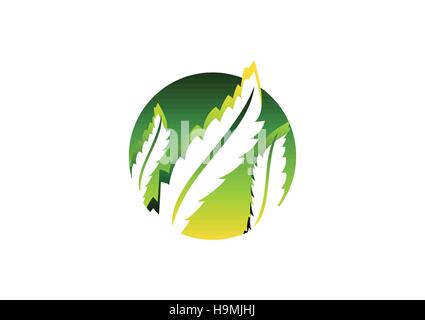 circle plant ecology concept logotype, illustration nature green leaves symbol icon vector design Stock Vector