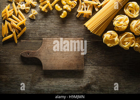 Pasta collection on rustic wooden background Stock Photo