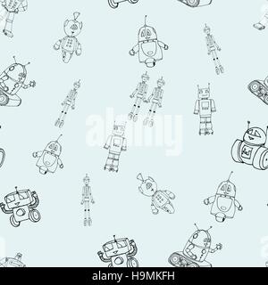 Robot doodles pattern. Stock Vector