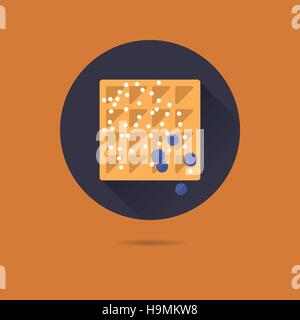 waffle with blueberries and powdered sugar flat design long shadow vector icon Stock Vector