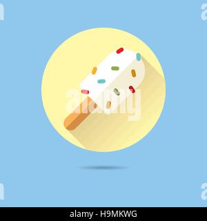Popsicle with sprinkles flat design long shadow vector icon Stock Vector