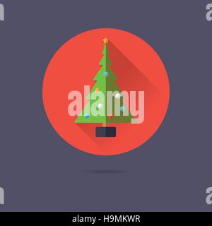 Decorated Christmas tree flat design long shadow vector icon Stock Vector