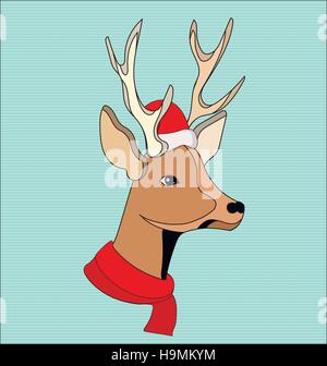 Christmas deer wearing santa hat Stock Vector