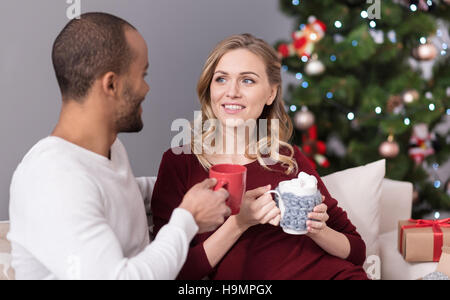 Happy nice couple having tea Stock Photo