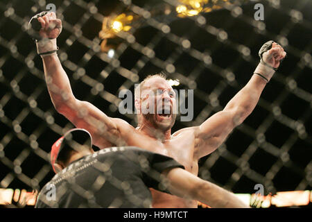 Randy Couture celebrates his victory over Tim Sylvia during  Ultimate Fighting Championship UFC 68 at the Nationwide Arena in Columbus, OH on March 3, 2007. Photo credit: Francis Specker Stock Photo
