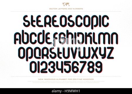 3d illusion alphabet letters and numbers. 3d effect vector font type. stereoscopical style lettering. bold stereoscopic typesetting. modern typeface Stock Vector