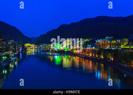 Night view of Phoenix Town in Hunan Province, China Stock Photo