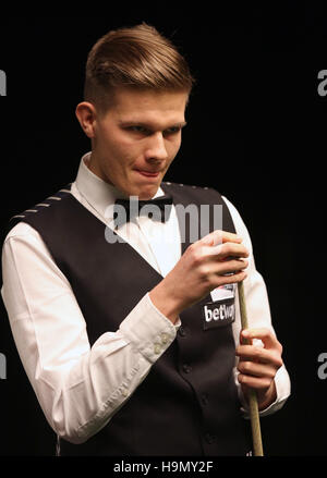 Adam Stefanow in action during his first round match against Stuart Bingham during day three of the Betway UK Championships 2016, at the York Barbican. Stock Photo