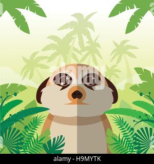 Flat Vector image of the Meerkat on the Jungle Background Stock Vector