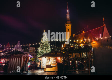 Traditional winter holidays market in Tallinn old town Stock Photo