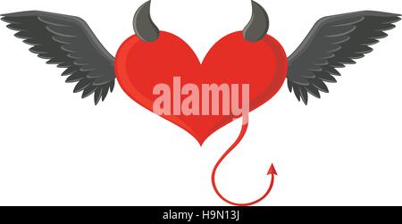Red heart with devil horns and tail illustration Stock Vector