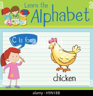 Flashcard letter C is for chicken illustration Stock Vector