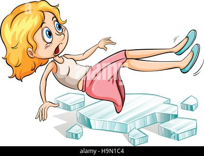 Girl slipping on cold ice illustration Stock Vector