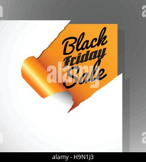 Black Friday Sale text uncovered from teared paper corner. Stock Vector