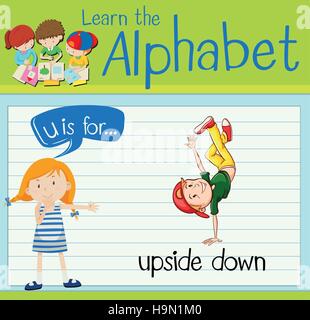 Flashcard letter U is for upside down illustration Stock Vector