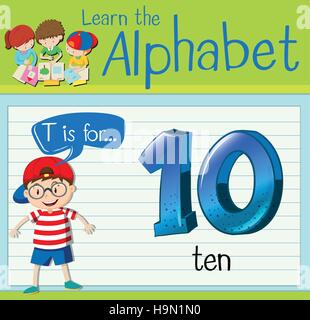 Flashcard letter T is for ten illustration Stock Vector