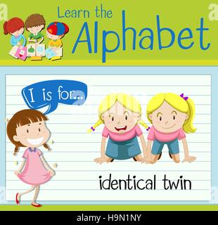 Flashcard letter I is for identical twin illustration Stock Vector