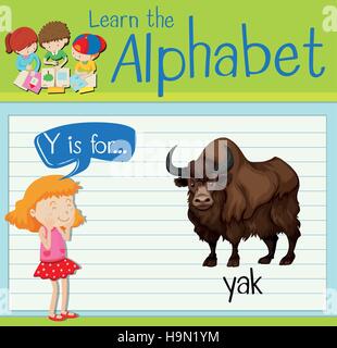 Flashcard letter Y is for yak illustration Stock Vector