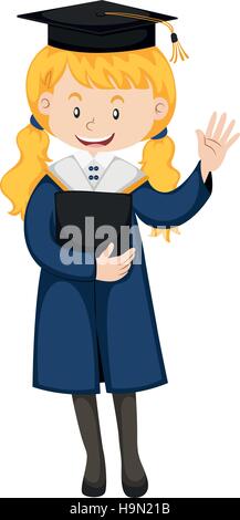 Happy girl in in graduation gown and cap, cartoon vector illustration ...