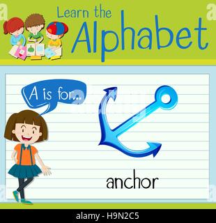 Flashcard letter A is for anchor illustration Stock Vector