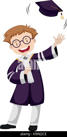 Man in purple graduation gown illustration Stock Vector