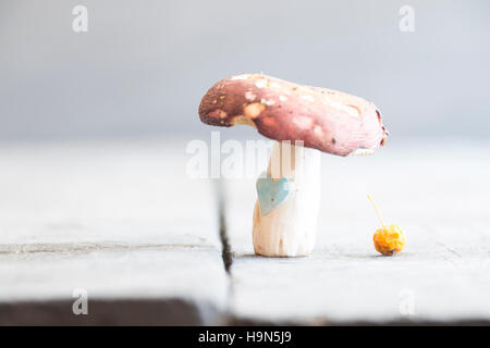 food background, or greeting card, mushrooms with heart Stock Photo