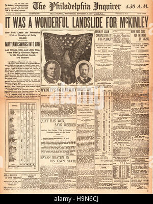 1900 Philadelphia Inquirer William McKinley elected 25th President of the United States Stock Photo