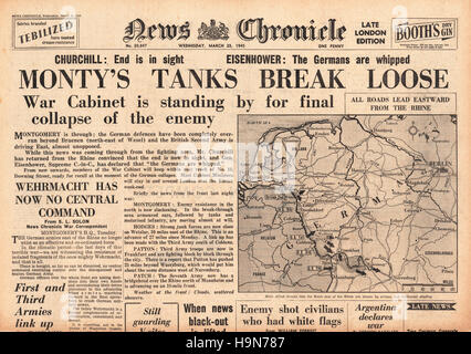 1945 News Chronicle front page Allied tanks cross the Rhine Stock Photo